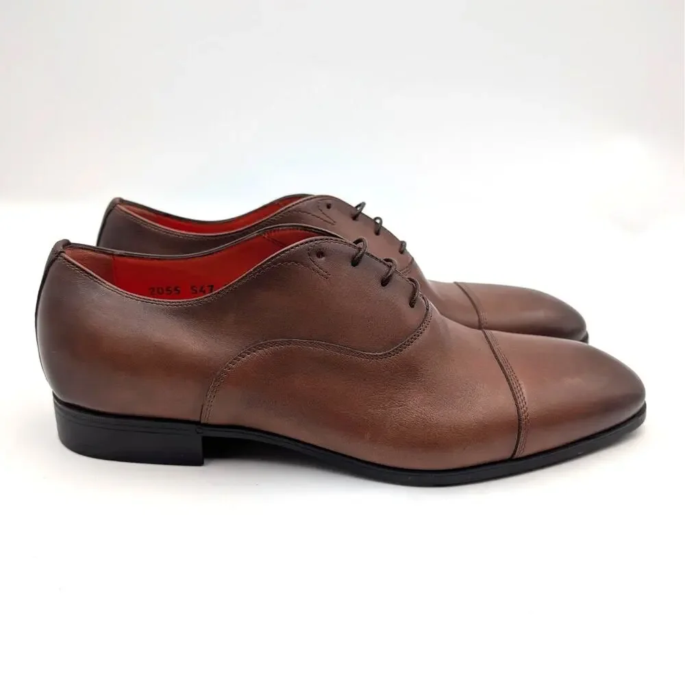 Santoni Darian Cap Toe Oxford Shoes Lace-Up Men's Brown Leather Size US8 EU41.5